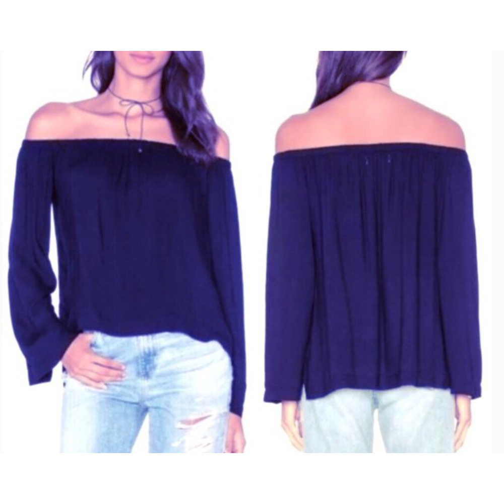Cloth & Stone Navy Blue Off-the Shoulder Top 3/4 Sleeves High/Low Hem Size Small